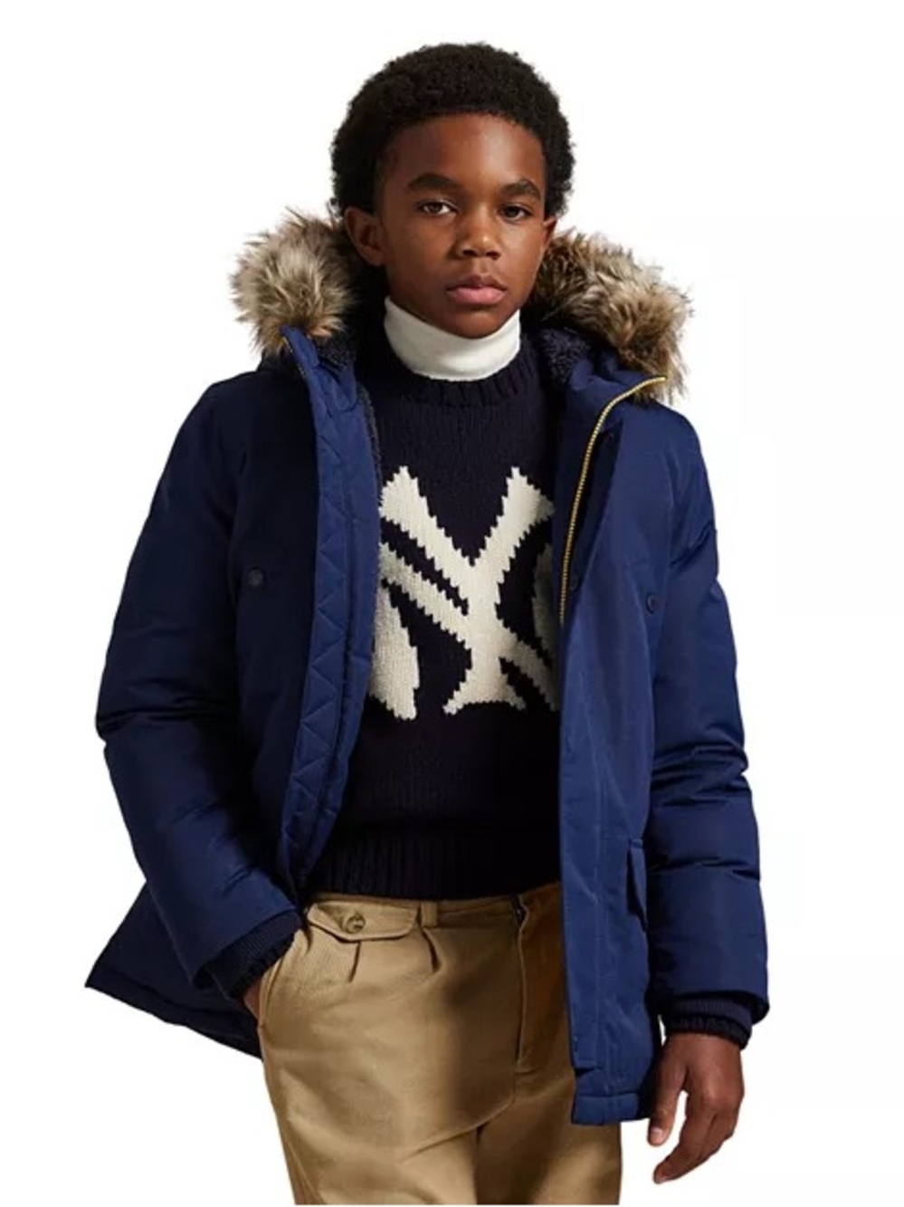 Polo Ralph Lauren Boys' Faux Fur Trim Down Parka - Navy SIZE:3 MSRP $245